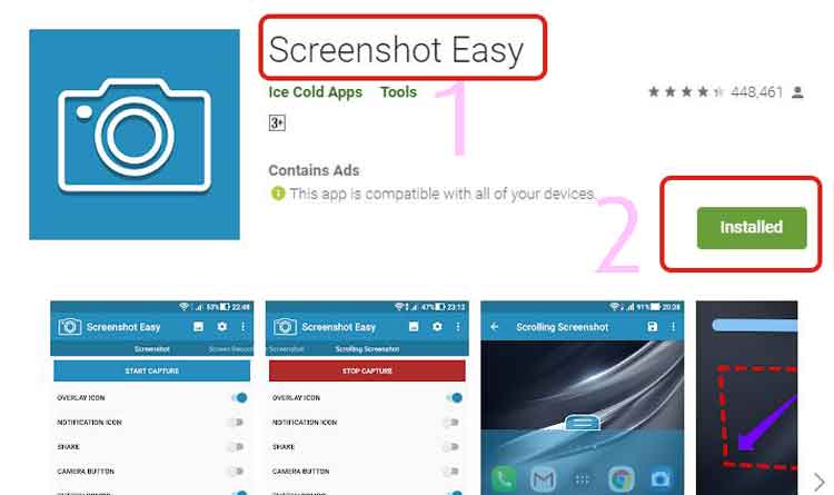 chụp nhanh ảnh màn hình điện thoại với Screenshot Easy