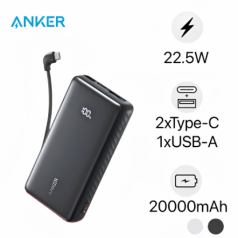 Pin dự phòng Anker Zolo 2C1A 22.5W 20000mAh tích hợp cáp Type-C A110E
