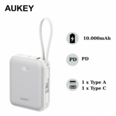 Pin dự phòng Aukey PB-Y91L 10000mAh 20W tích hợp cáp USB-C và Lightning