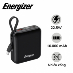 Pin dự phòng Energizer 10.000mAh 22.5W tích hợp cáp USB-C UE10095PQBK