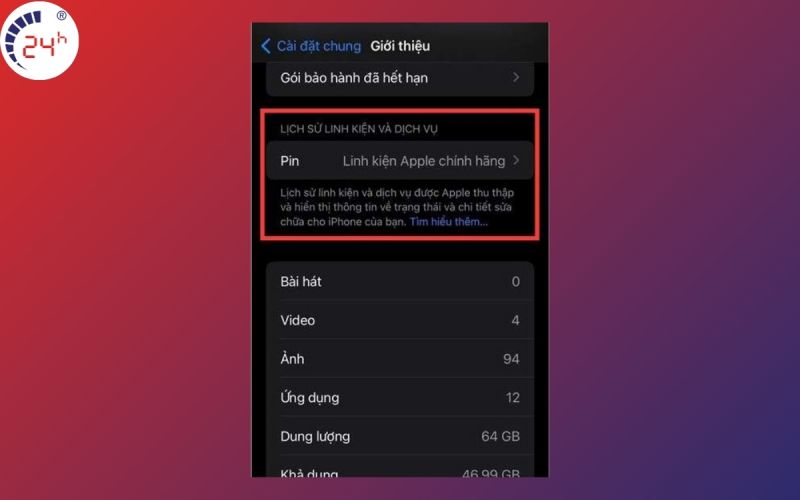 Kiểm tra iPhone đã thay linh kiện chưa hệ điều hành iOS 15.2