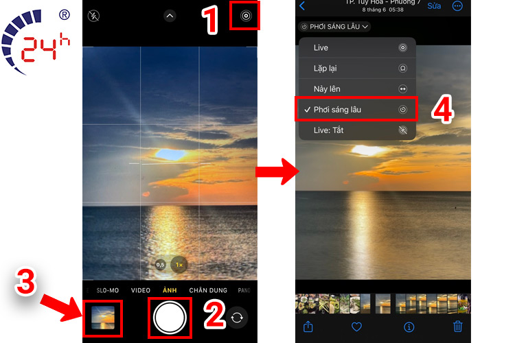 Chụp ảnh phơi sáng lâu Live Photo camera iP 12