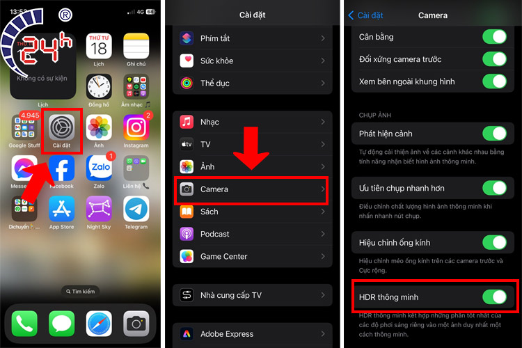 Kích hoạt chế độ camera Smart HDR iPhone