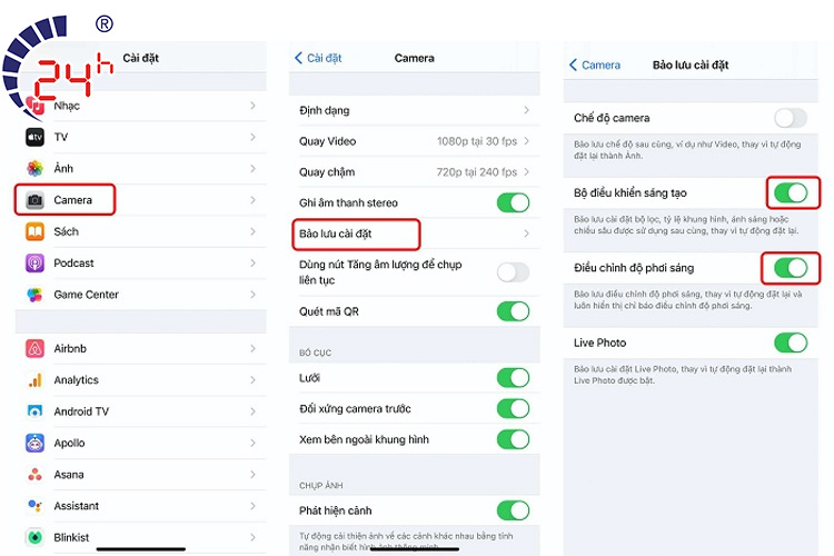 Lưu giữ cài đặt camera trên iPhone 12