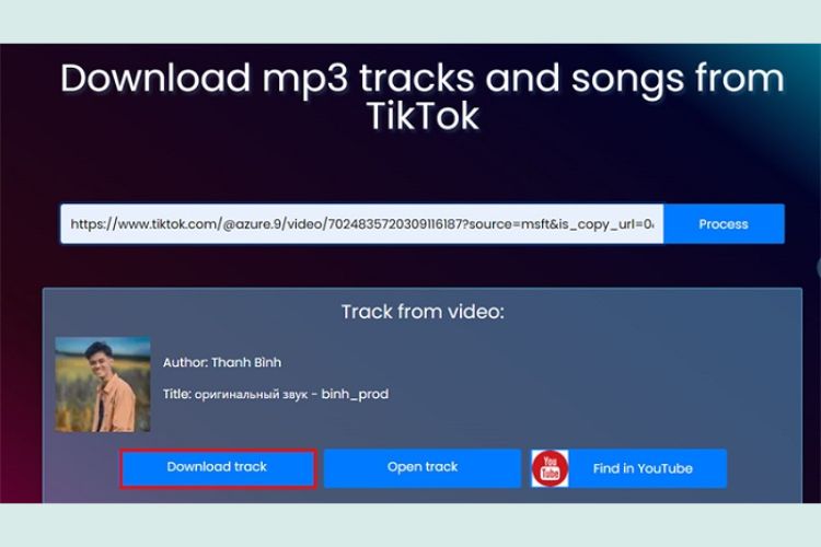 Nhấn vào nút “Download track” để tải nhạc về máy tính