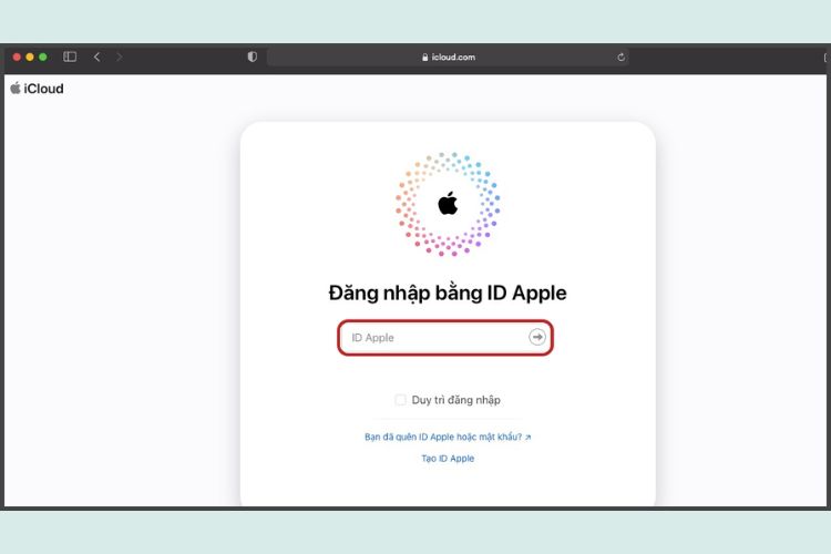  Hãy đăng nhập tài khoản iCloud của bạn.