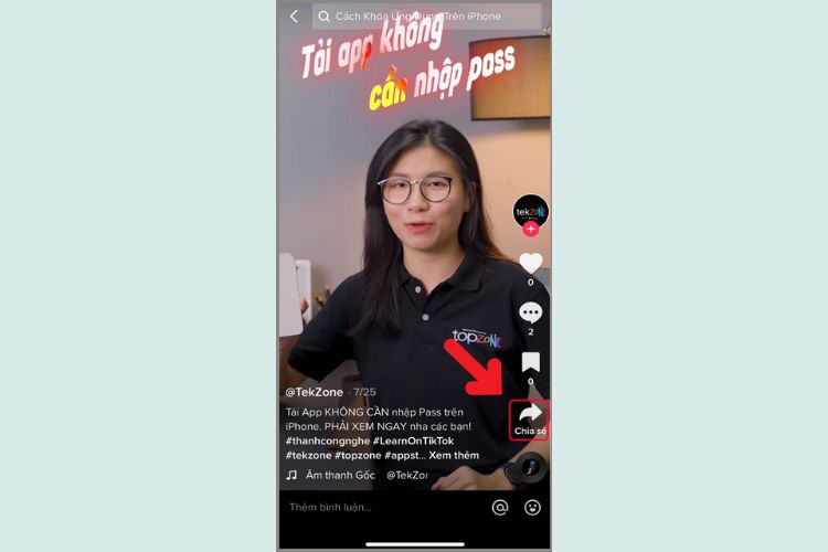  Truy cập ứng dụng TikTok, chọn video bài nhạc mong muốn.