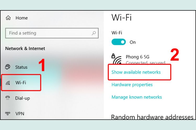 Trong tab Wi-Fi > Nhấn vào Show available networks.