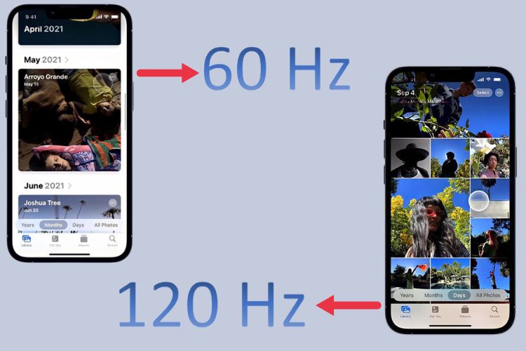 Màn hình iPhone 13 Pro Max sở hữu tần số quét 60Hz và 120Hz