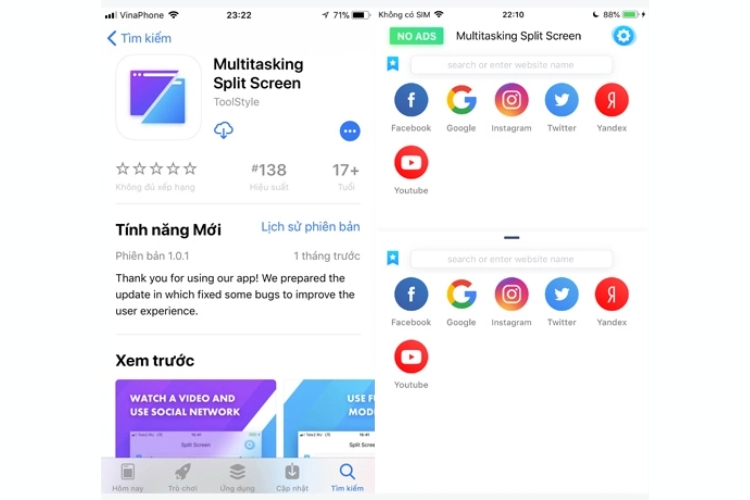 Ứng dụng Multitasking Split Screen