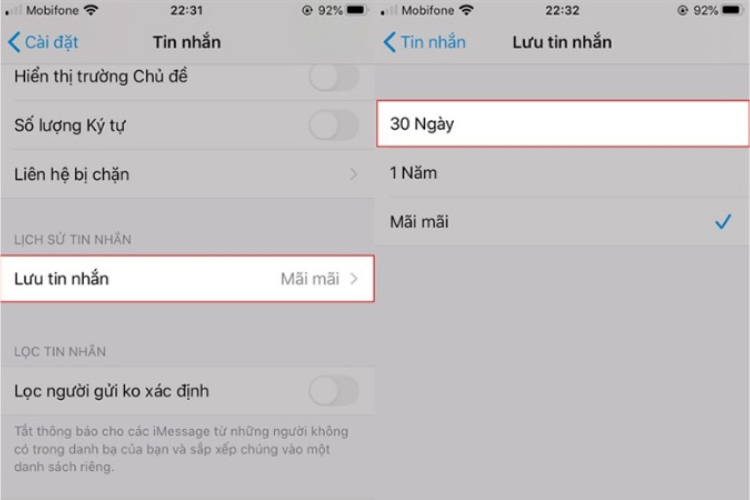 Xóa các tin nhắn không cần thiết