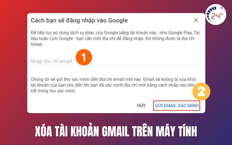 xóa tài khoản gmail trên máy tính