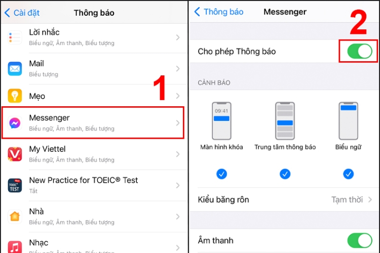 Kiểm tra lại cài đật âm thanh thông báo của ứng dụng Messenger