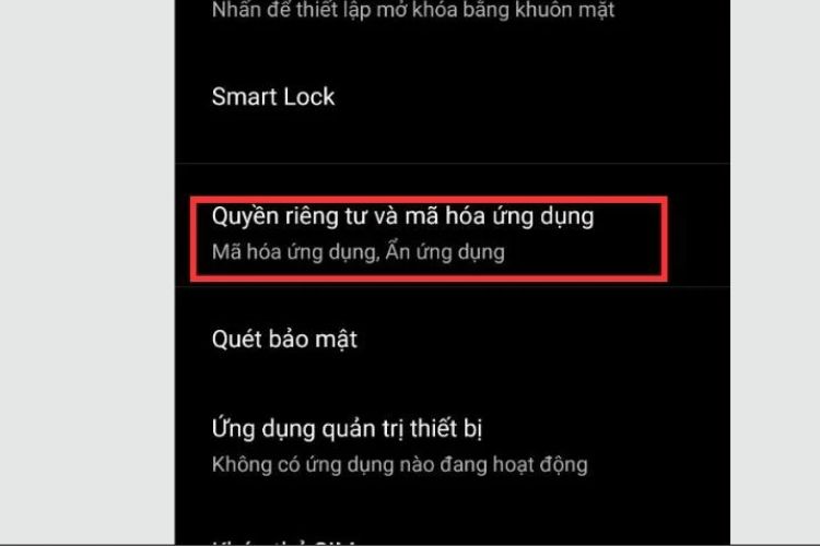 Chọn bảo mật và mã hóa ứng dụng