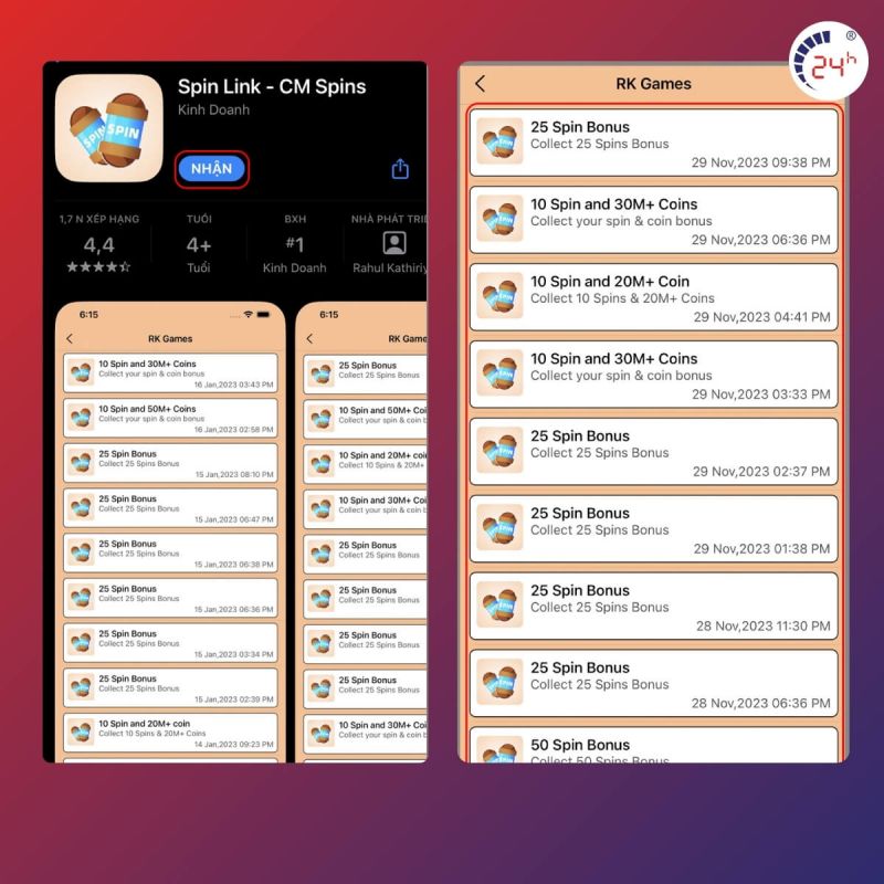 App nhận Spin miễn phí Spin Link