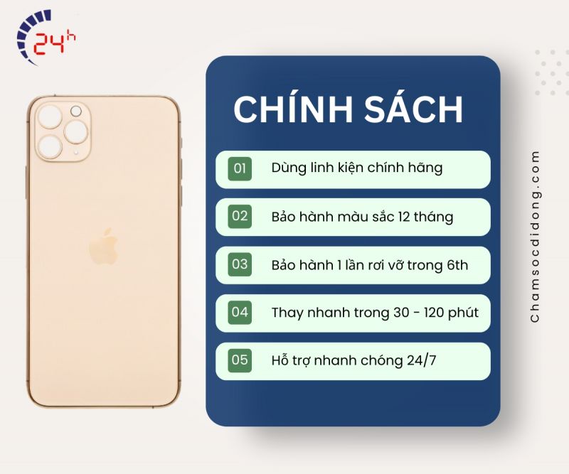 chinh sach bao hanh thay kinh lung iPhone 11 pro tphcm