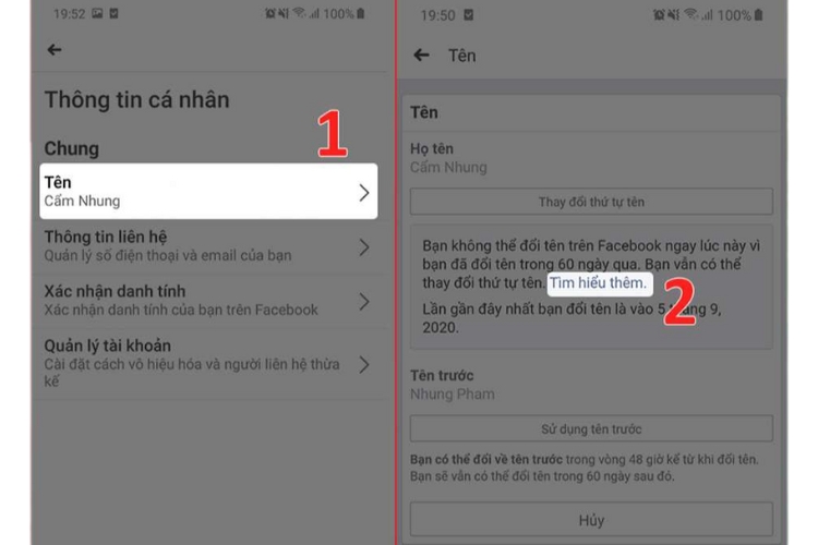 Cách đổi tên Facebook theo tên trong CMND/CCCD Bước 2