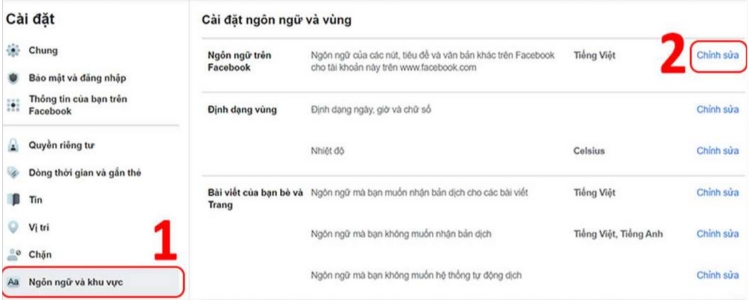 Cách đổi tên Facebook bằng cách chuyển đổi sang ngôn ngữ khác Bước 3