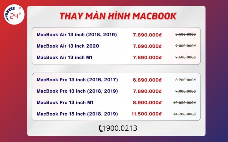 Bảng giá thay màn hình Macbook Air, Pro chính hãng