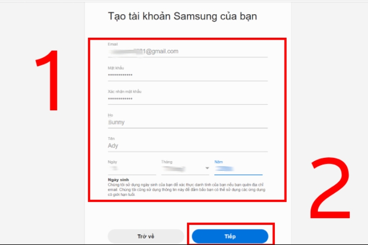 tạo tài khoản Samsung trên máy tính