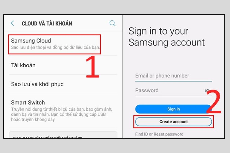 tạo tài khoản Samsung trên điện thoại