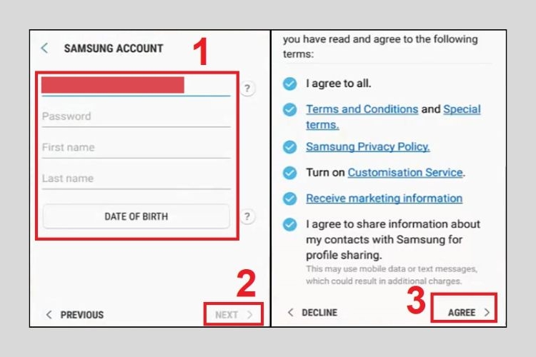tạo tài khoản Samsung trên điện thoại