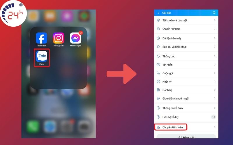 Chuyển đổi 2 tài khoản zalo qua lại trên iPhone bước 1