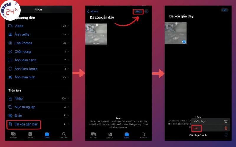 Cách xóa ảnh vĩnh viễn từ ứng dụng photos trên iPhone bước 3