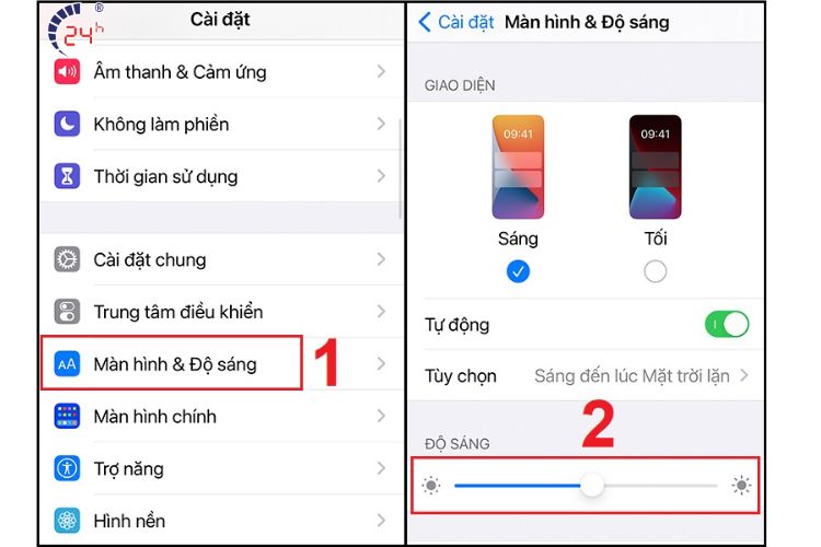 Dieu chinh do sang man hinh iPhone 15 Pro Max bang thu cong