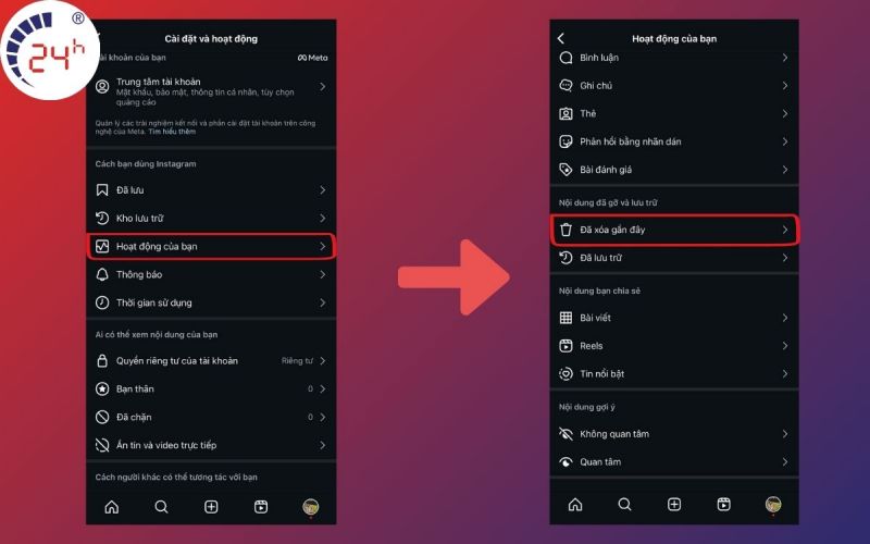 Cách khôi phục bài viết đã xóa trên instagram 2024 bước 2