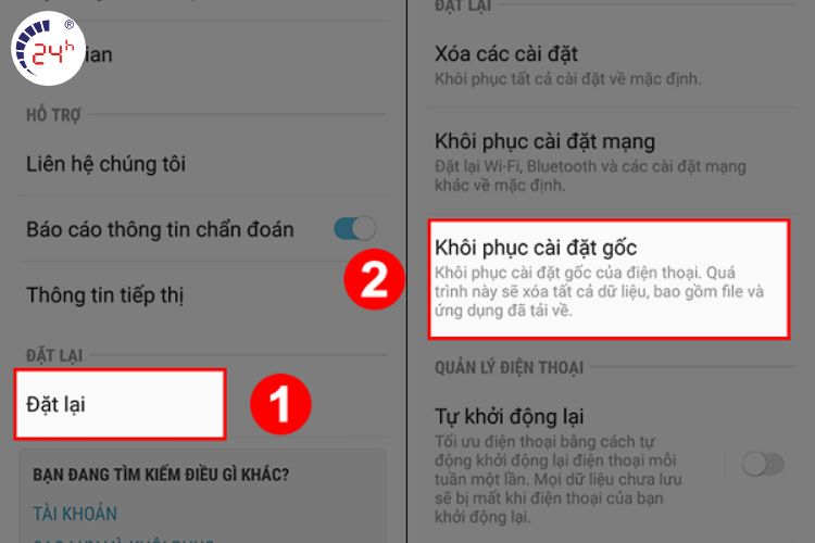 cách reset cài đặt gốc