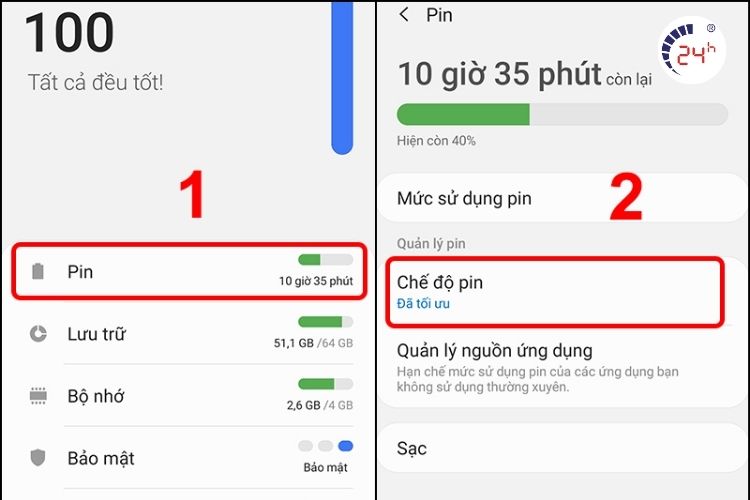 bật chế độ tiết kiệm pin 