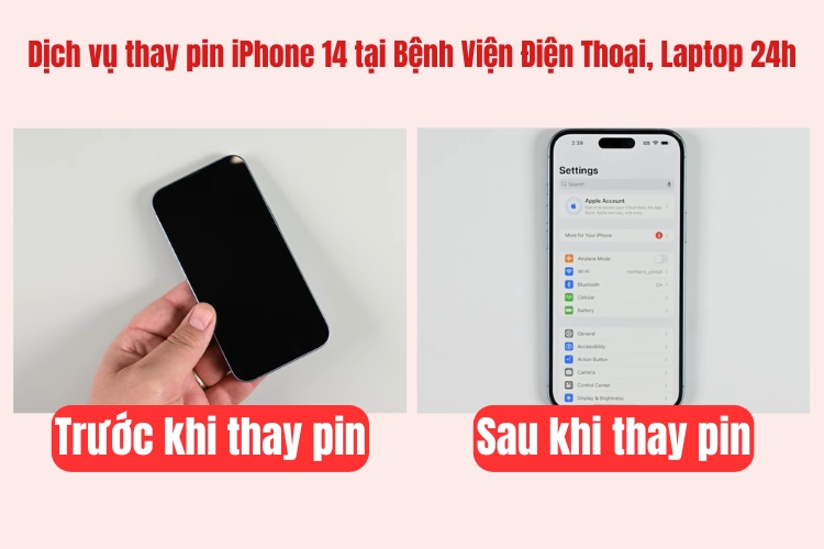 trước và sau khi thay pin iphone 14