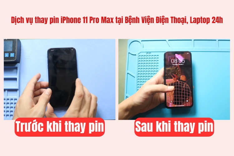 trước và sau khi thay pin iphone 11 pro max