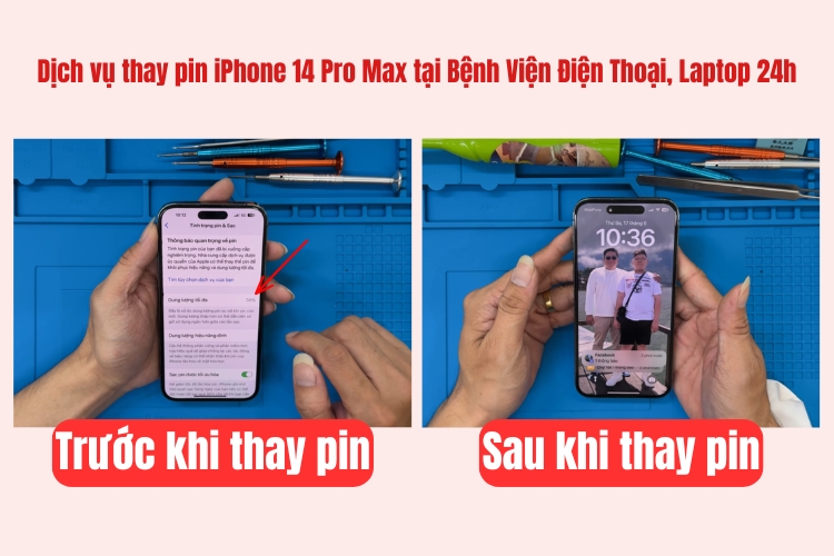 trước và sau khi thay pin iphone 14 pro max