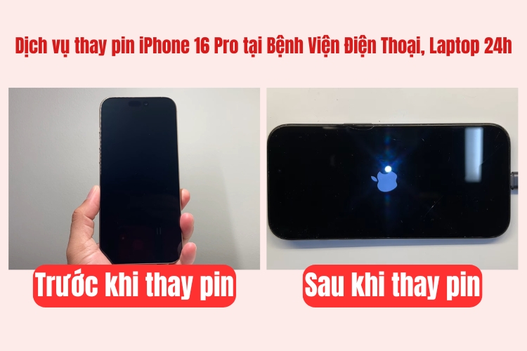 trước và sau khi thay pin iphone 16 pro