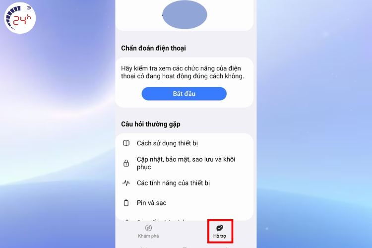 bấm vào hỗ trợ