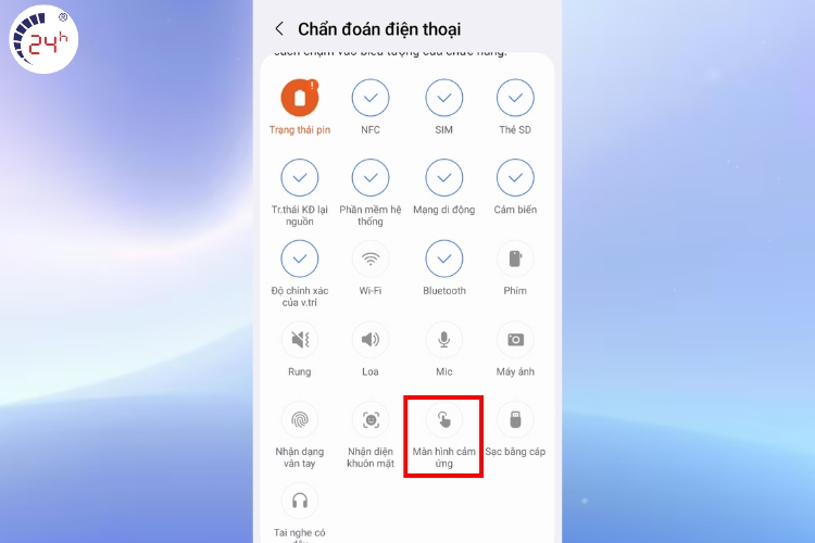 bấm vào Màn hình cảm ứng