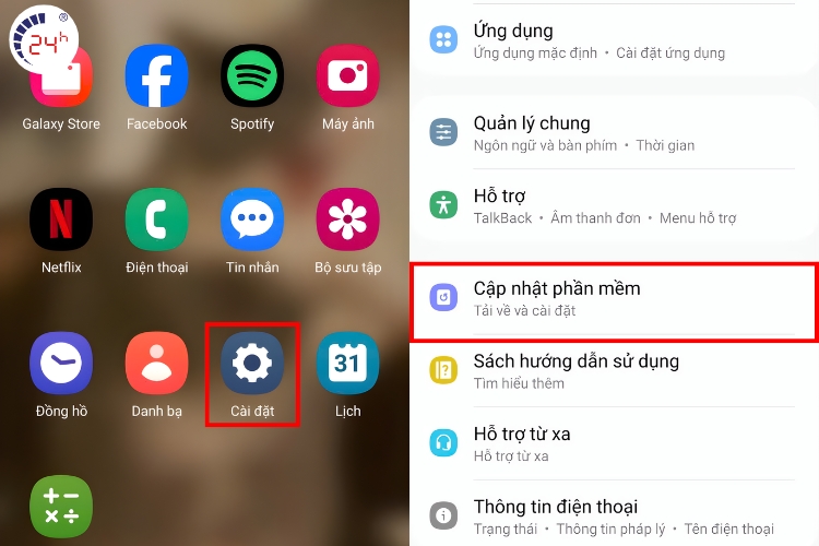 cập nhật phần mềm bước 1