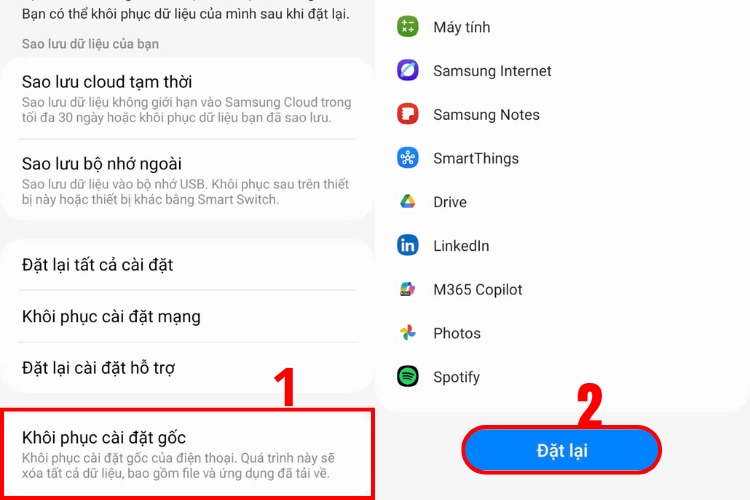 khôi phục cài đặt gốc bước 2