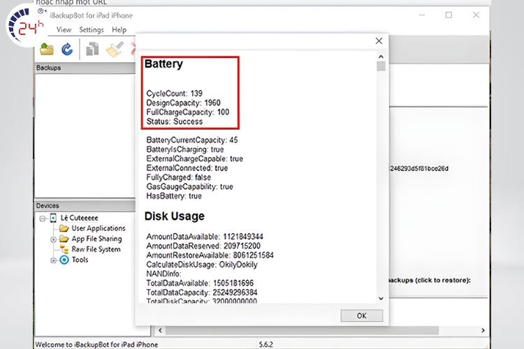 chọn More Information để xem toàn bộ thông tin pin