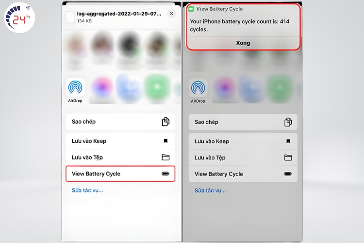 chọn View Battery Cycle để xem thông tin