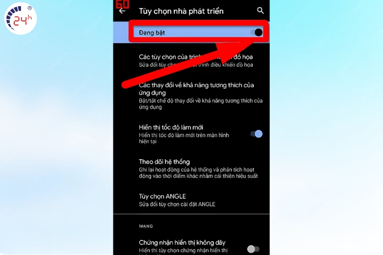Trượt thanh gạt ở mục cài đặt Hiển thị tốc độ làm mới