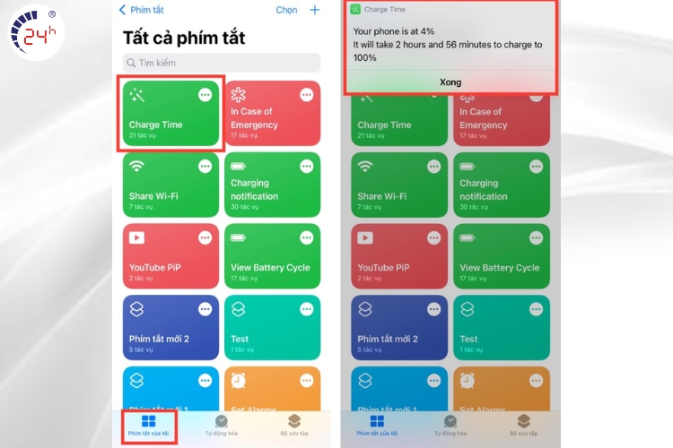 bật phím tắt charge time