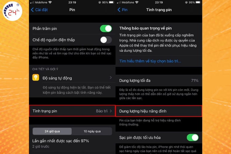 chọn tình trạng pin