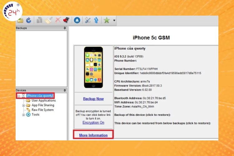 tìm tên thiết bị chọn more information