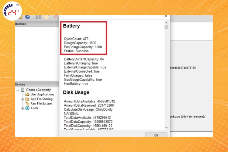 xem thông số FullChargeCapacity
