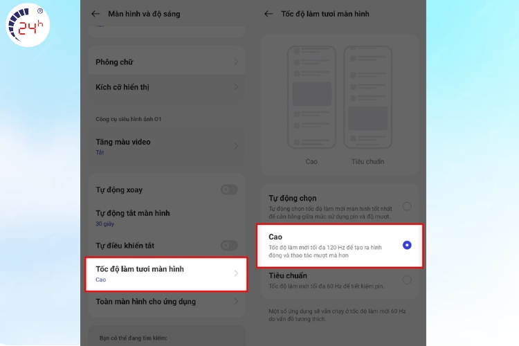 chọn tốc độ làm tươi màn hình phù hợp