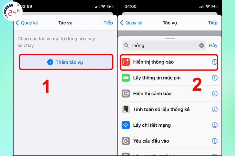 Thêm tác vụ hiển thị thông báo