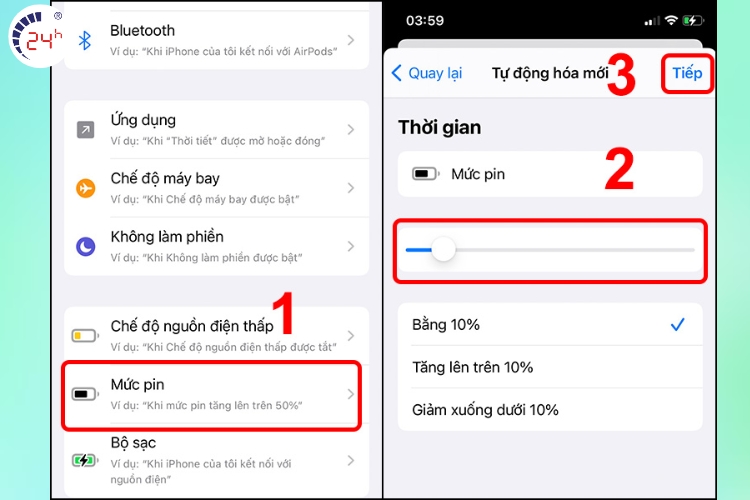 Thiết lập mức pin sẽ hiện thông báo